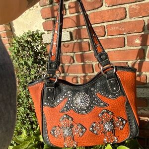 Orange and Black Studded Women's Bag